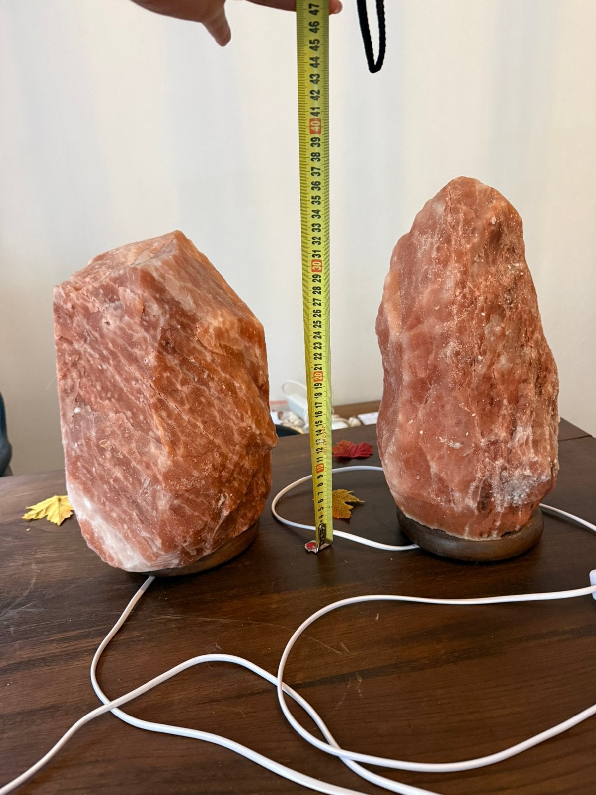 2 hele grote roze Himalaya zoutstenen lampen – 37 cm, Roze, Ophalen, Zo goed als nieuw