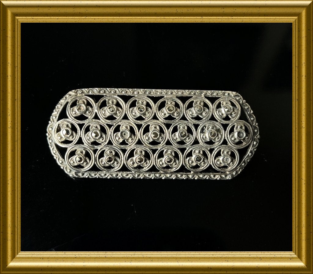 Oude zilveren broche met markasietjes, Ophalen of Verzenden, Zilver, Broche