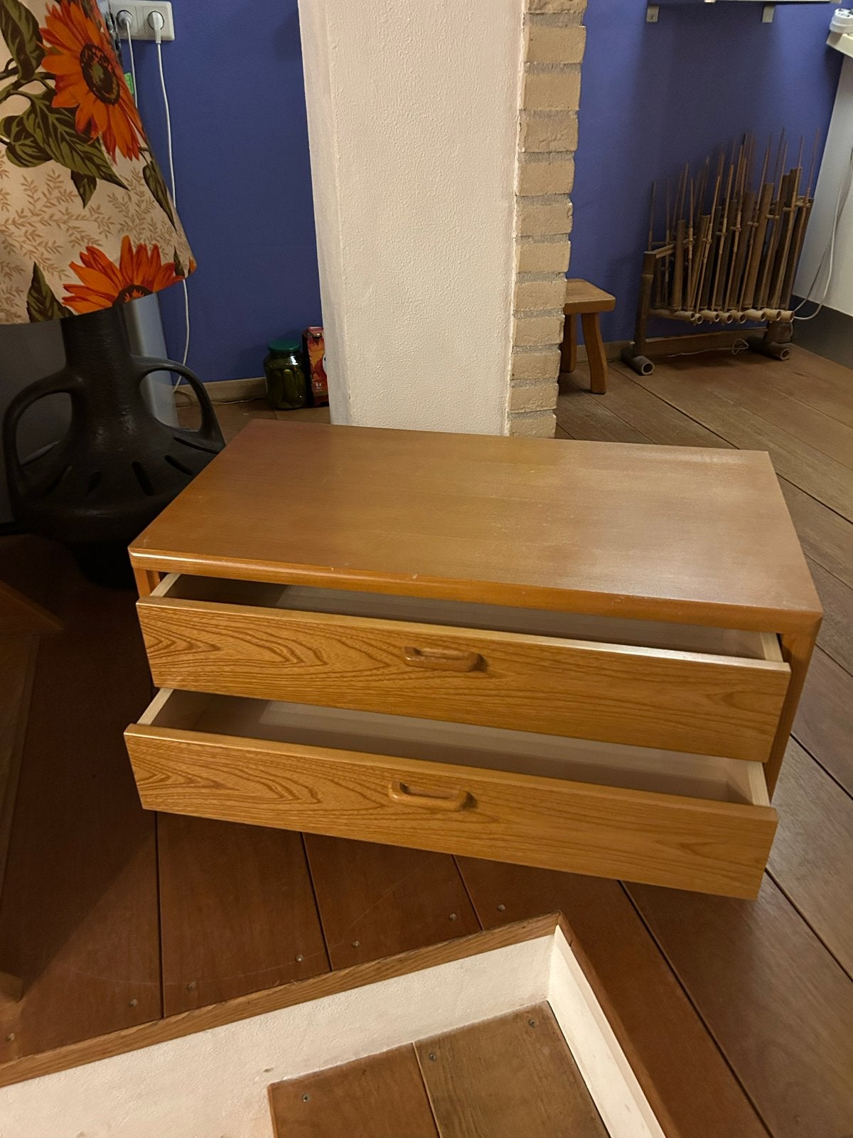 Vintage ladenkastje met 2 lades, Huis en Inrichting, Gebruikt, 1 of 2 laden, Minder dan 100 cm, 25 tot 50 cm