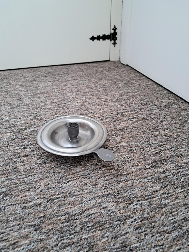 Antieke tinnen kandelaar met handvat, Antiek en Kunst, Antiek | Kandelaars, Ophalen, Overige materialen