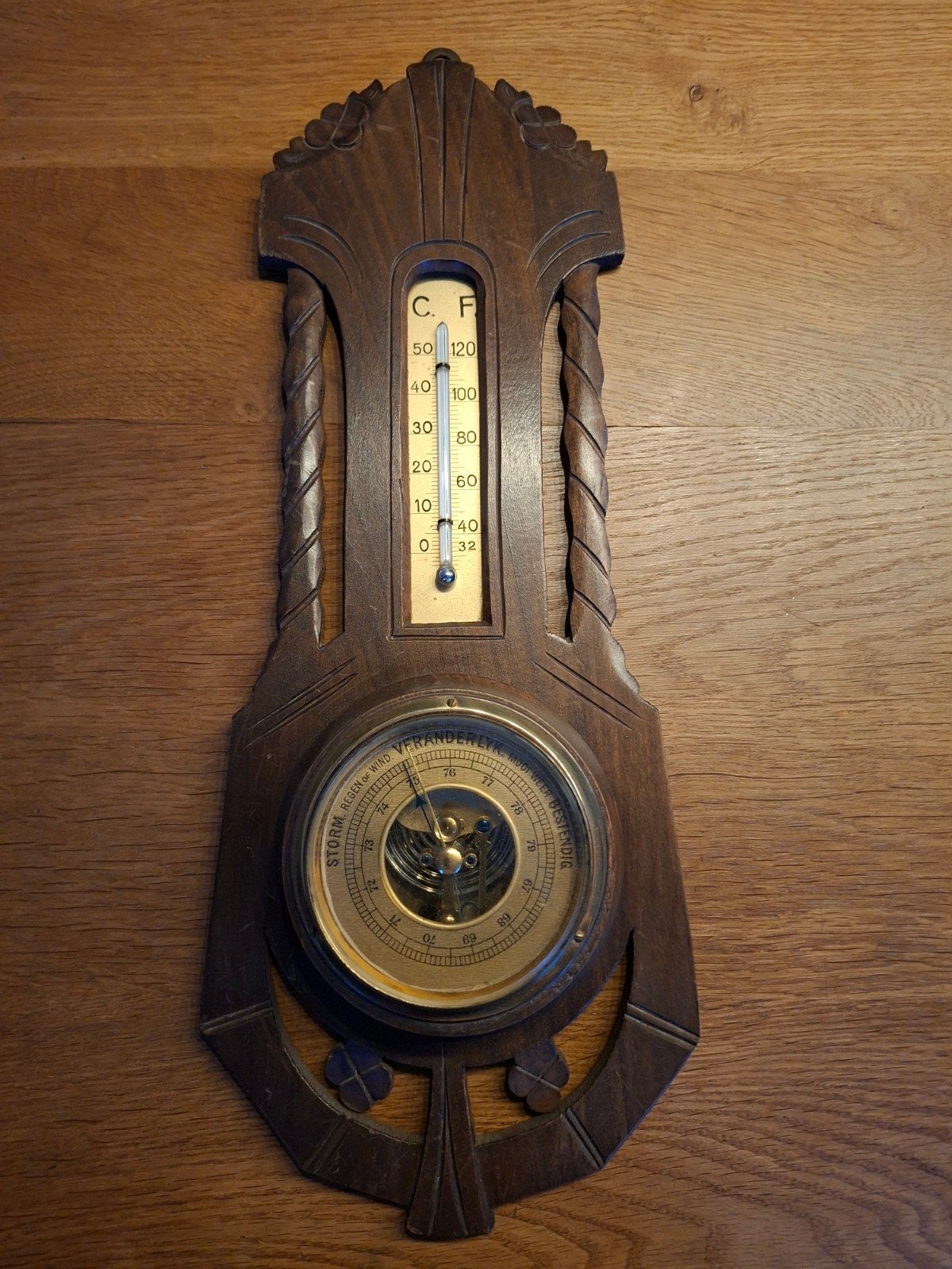 Antieke Barometer en Hygrometer Set - Hout, Ophalen, Gebruikt, Weerstation