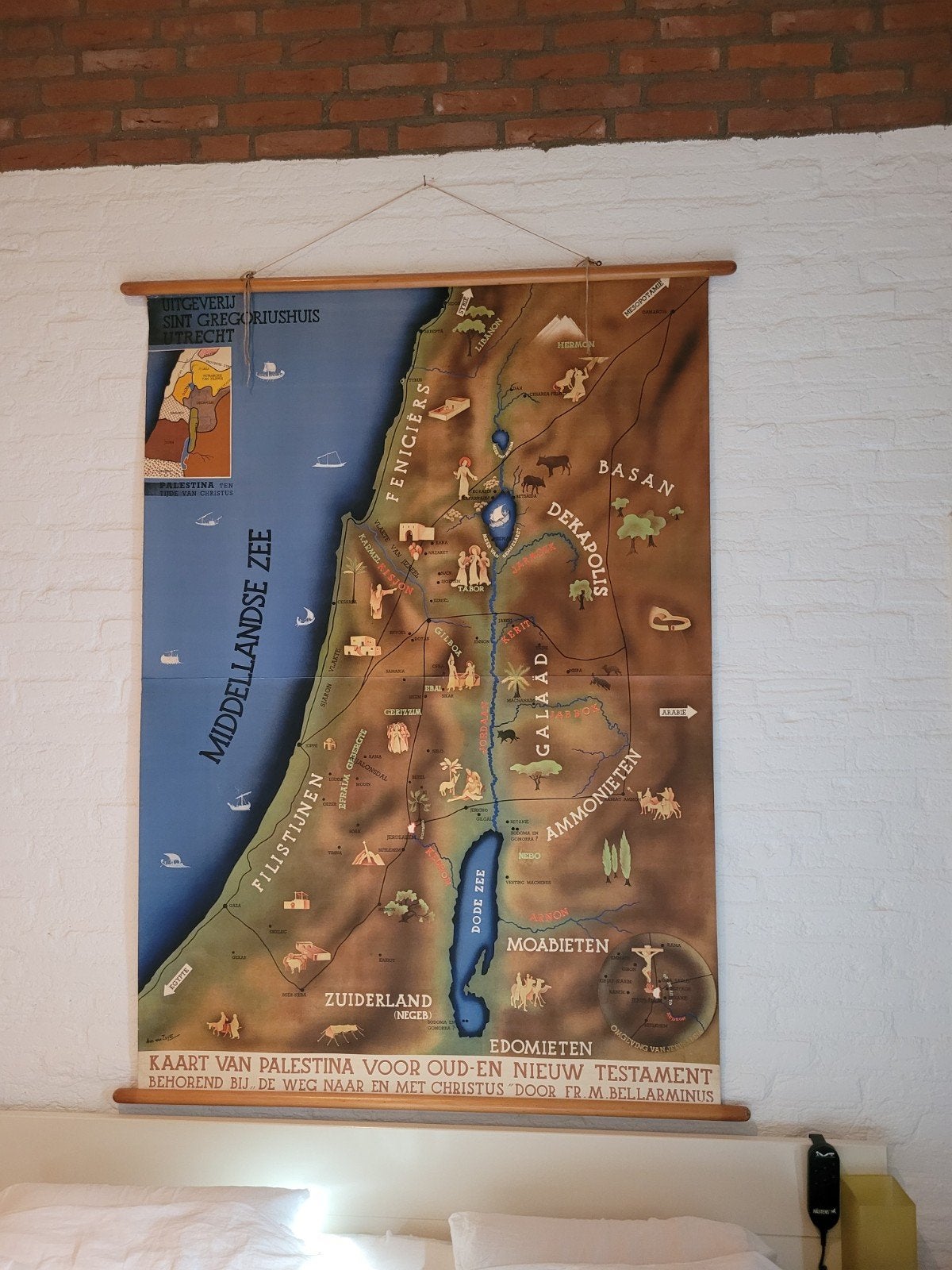 Vintage schoolkaart Palestina Oud- en Nieuw Testament, Ophalen of Verzenden