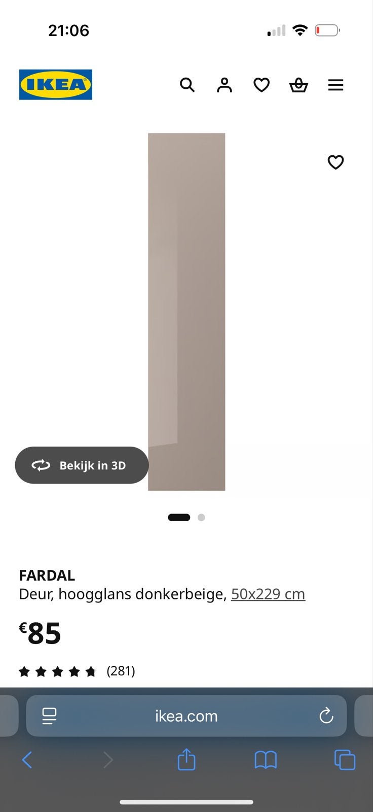 4x IKEA FARDAL Deur Hoogglans Donkerbeige 50x229 cm, Ophalen, Overige materialen, Minder dan 50 cm, 200 cm of meer