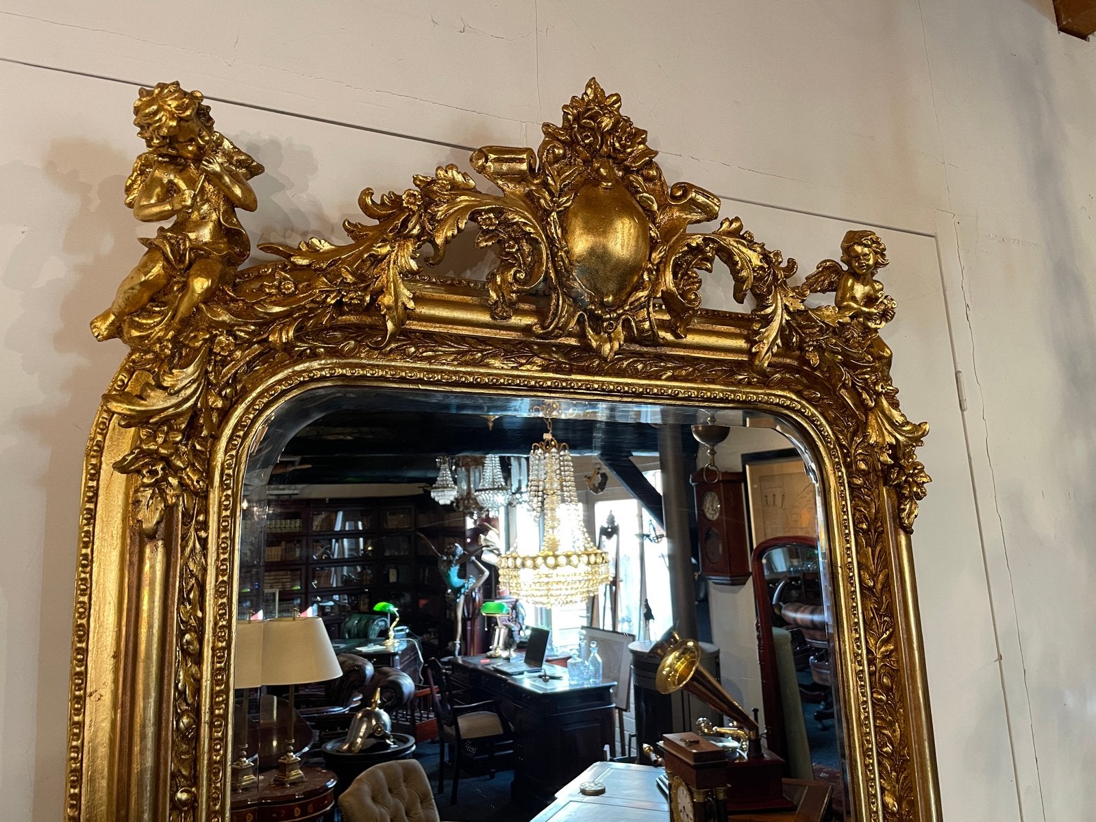 Goudkleurige Grachtenpand Spiegel - Brocante Stijl, Ophalen, Rechthoekig, 50 tot 100 cm, 150 tot 200 cm