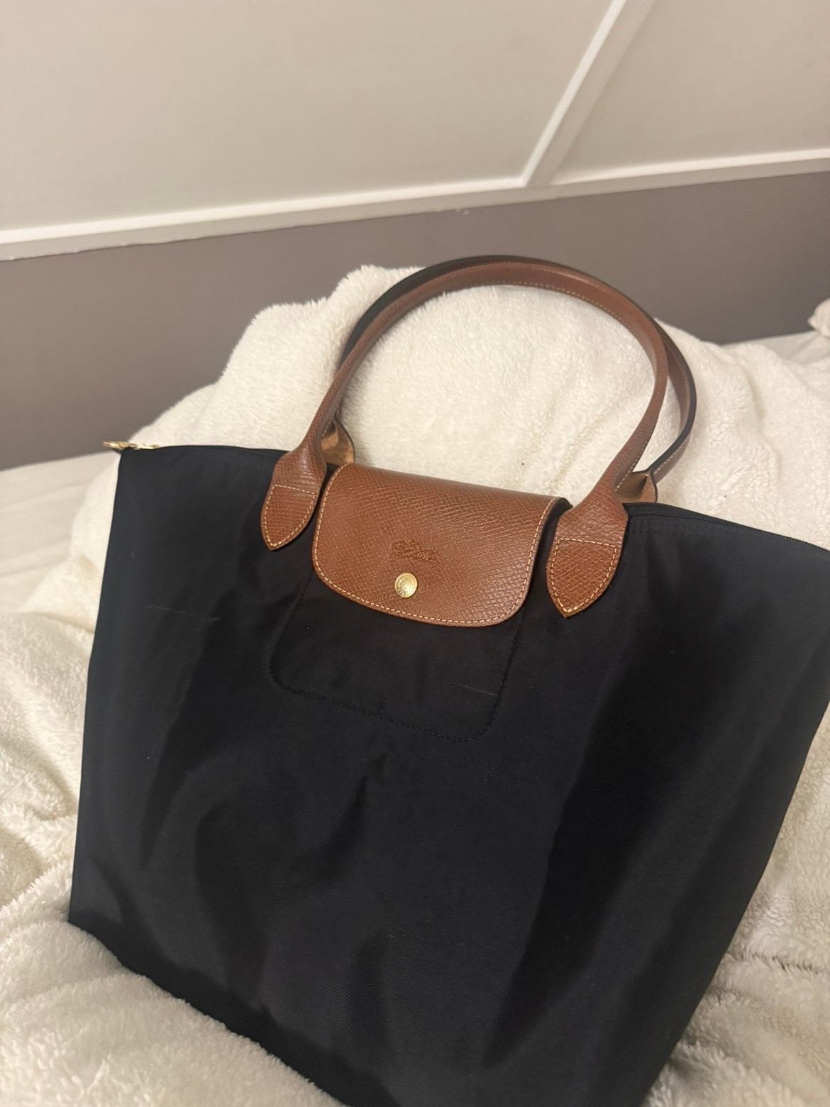 Longchamp Le Pliage Shopper Tas Maat L Zwart, Ophalen of Verzenden, Gebruikt, Zwart, Shopper