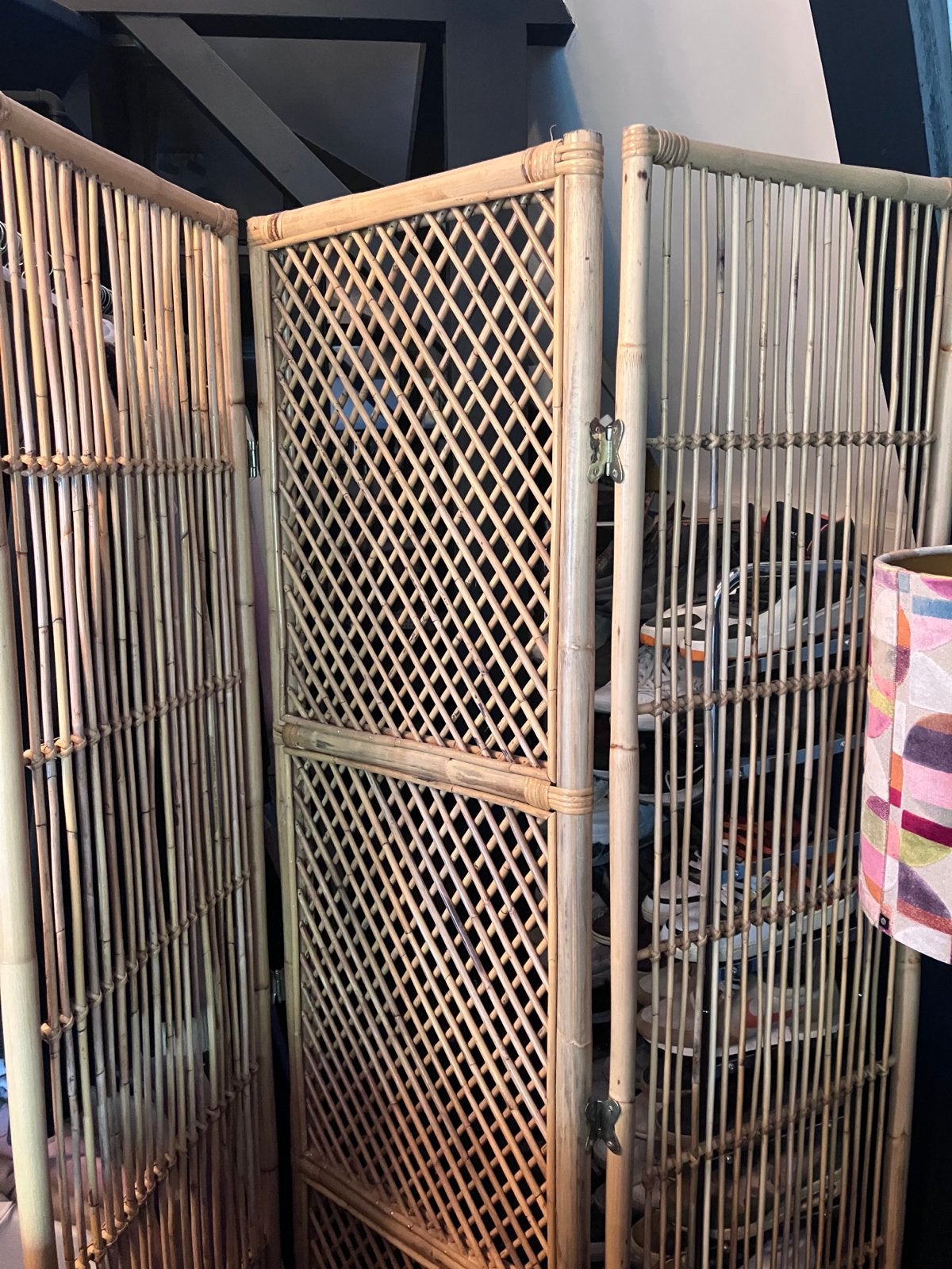 Vintage rotan bamboe kamerscherm roomdivider bohemian, Ophalen, Zo goed als nieuw