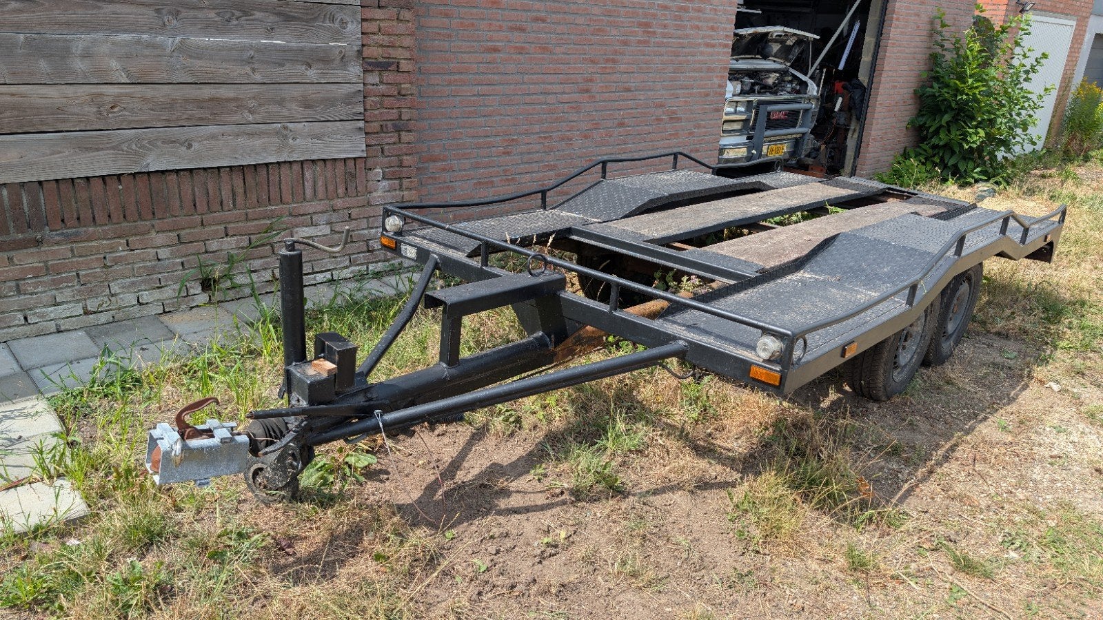 Robuuste Tijhof autotransporter / trailer dubbel asser, Ophalen, Gebruikt
