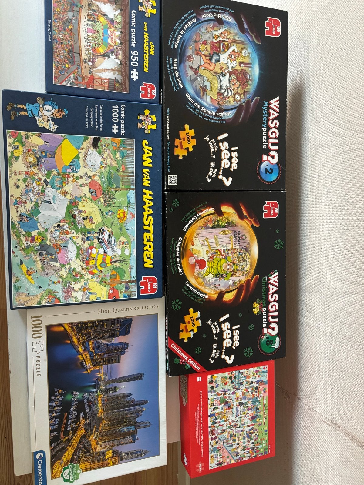Puzzelcollectie: Wasgij, Jan van Haasteren, HEMA, Stad, Hobby en Vrije tijd, Denksport en Puzzels, Ophalen of Verzenden, 500 t/m 1500 stukjes