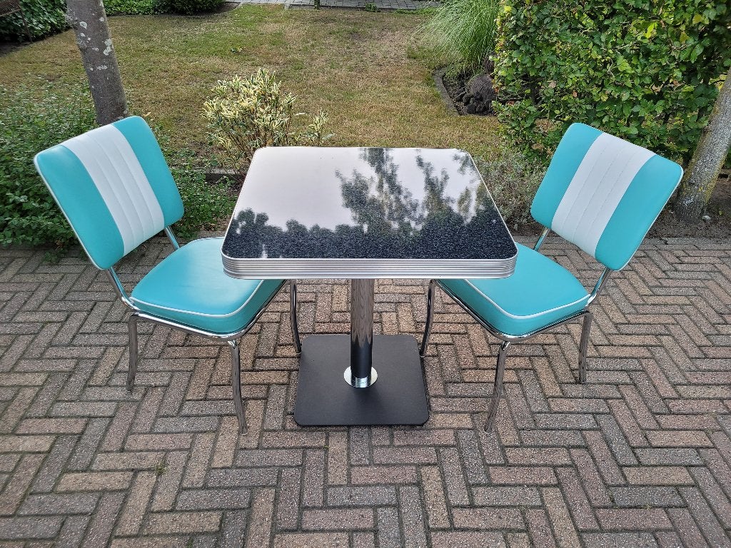 Amerikaanse Bel Air diner tafel + 2 stoelen fifties sixties, Huis en Inrichting, Ophalen, Twee, Overige kleuren, Zo goed als nieuw