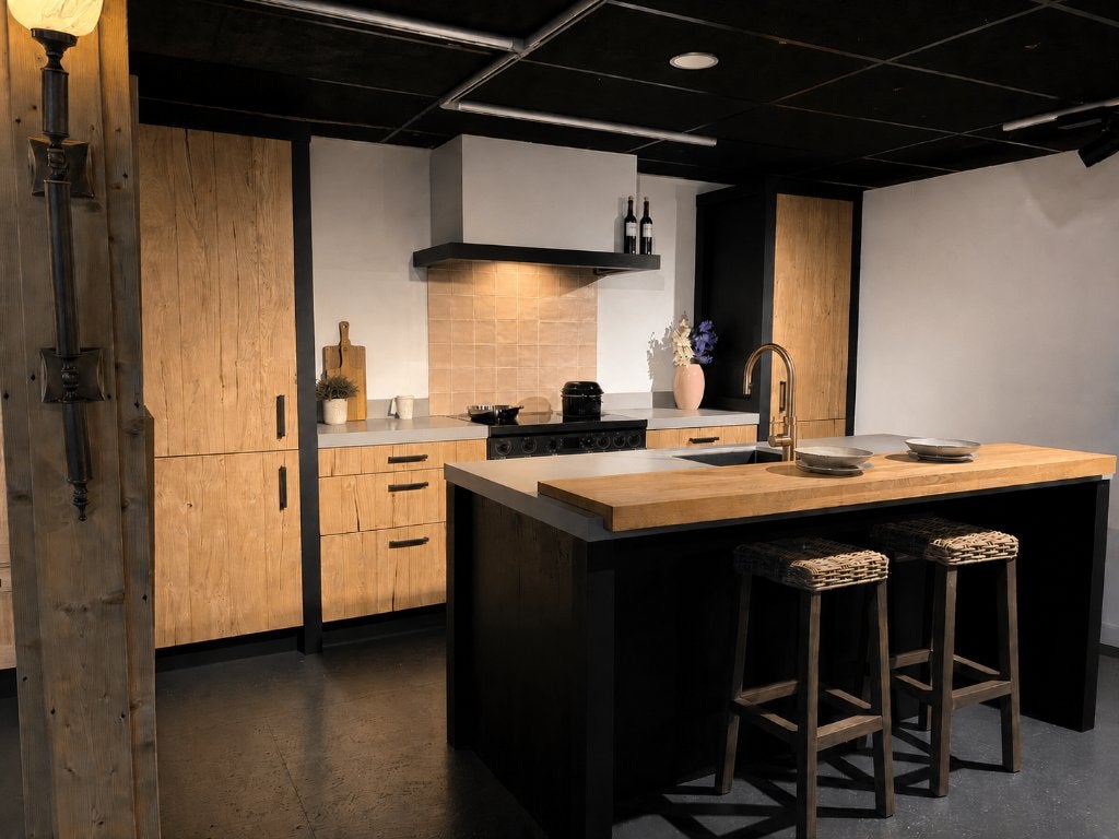 Showr keuken, Barn eiken, composiet blad, incl apparaten, Huis en Inrichting, Keuken | Complete keukens, Ophalen, Bruin, Overige typen