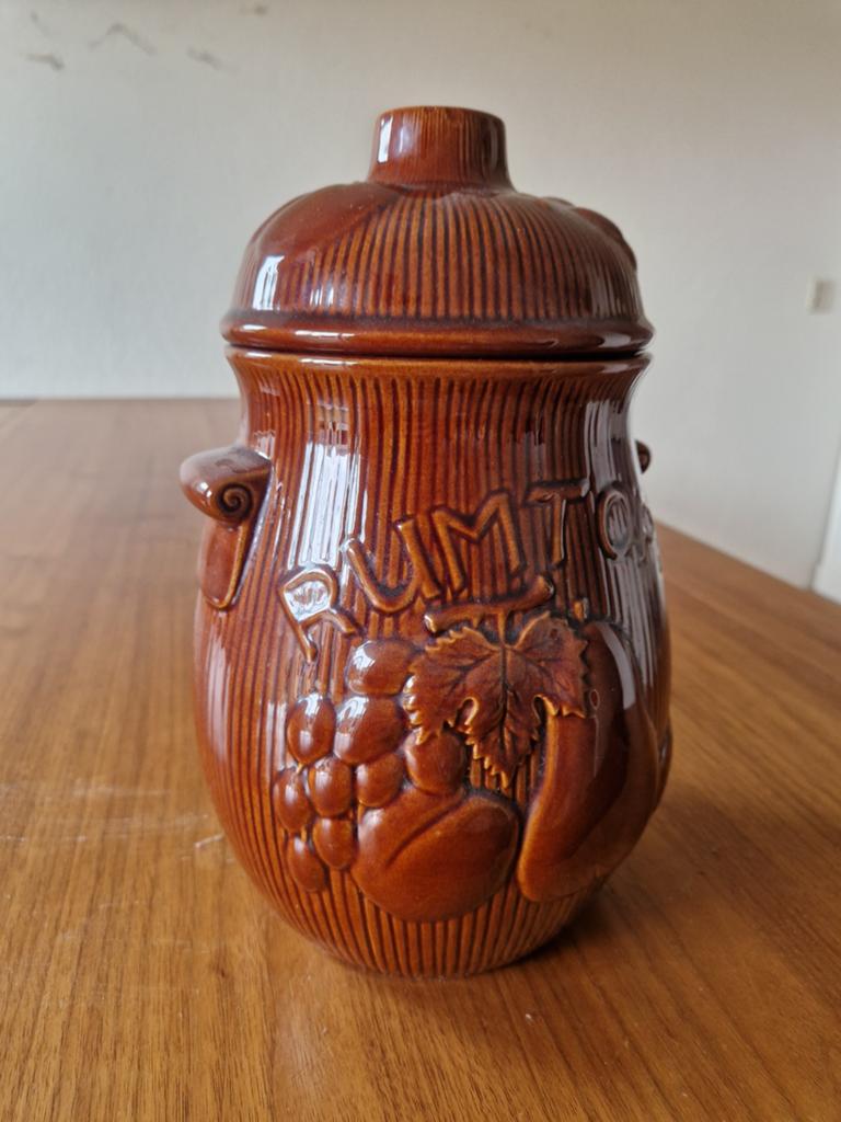 Vintage Rumtopf Pot met Deksel - Bruin Keramiek, Antiek en Kunst, Antiek | Keramiek en Aardewerk, Ophalen of Verzenden