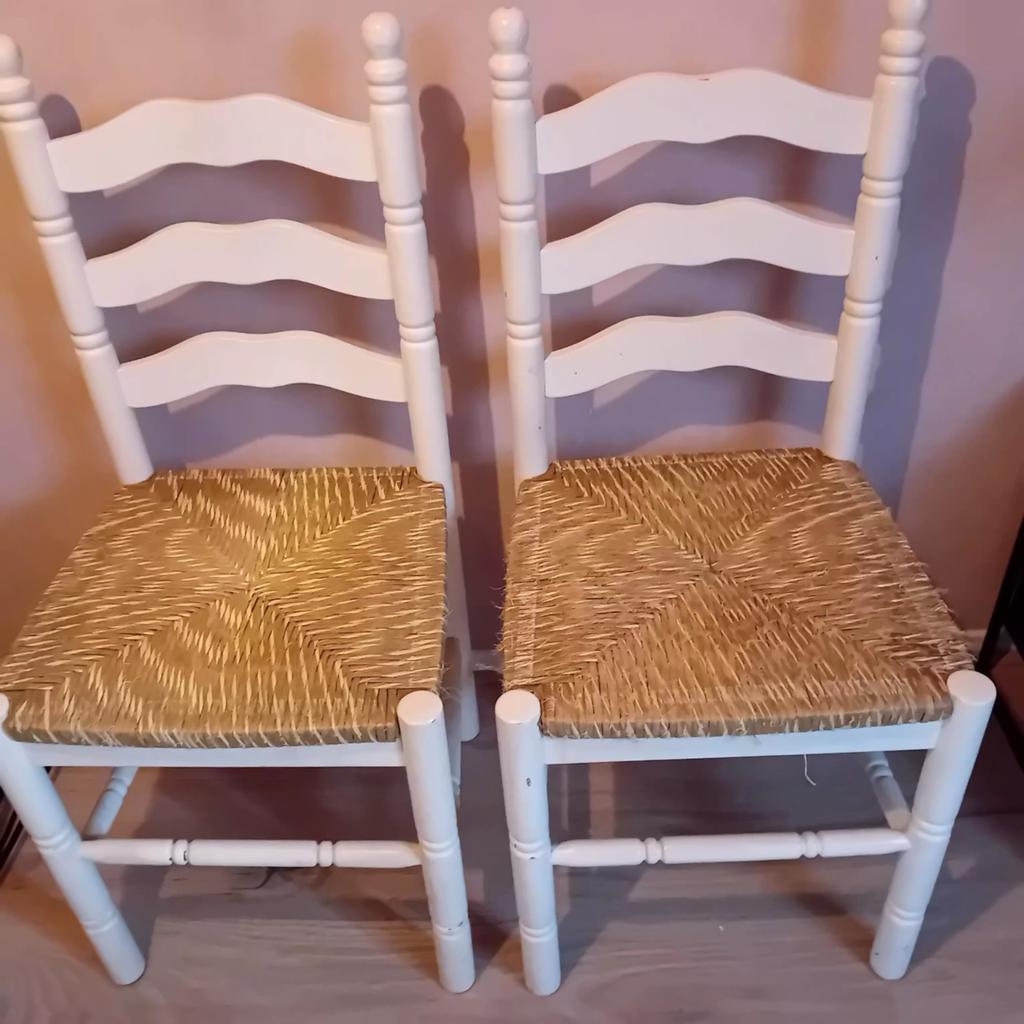 Set van 4 witte houten stoelen met rieten zitting, Huis en Inrichting, Stoelen, Ophalen, Gebruikt, Bruin, Vier