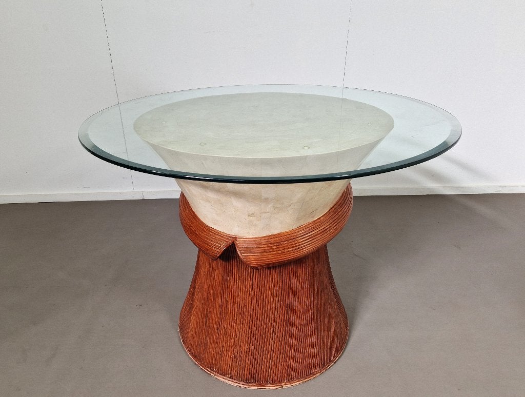 Vintage eettafel | Steen en riet | Jaren 70, Ophalen, Gebruikt, 100 tot 150 cm, -