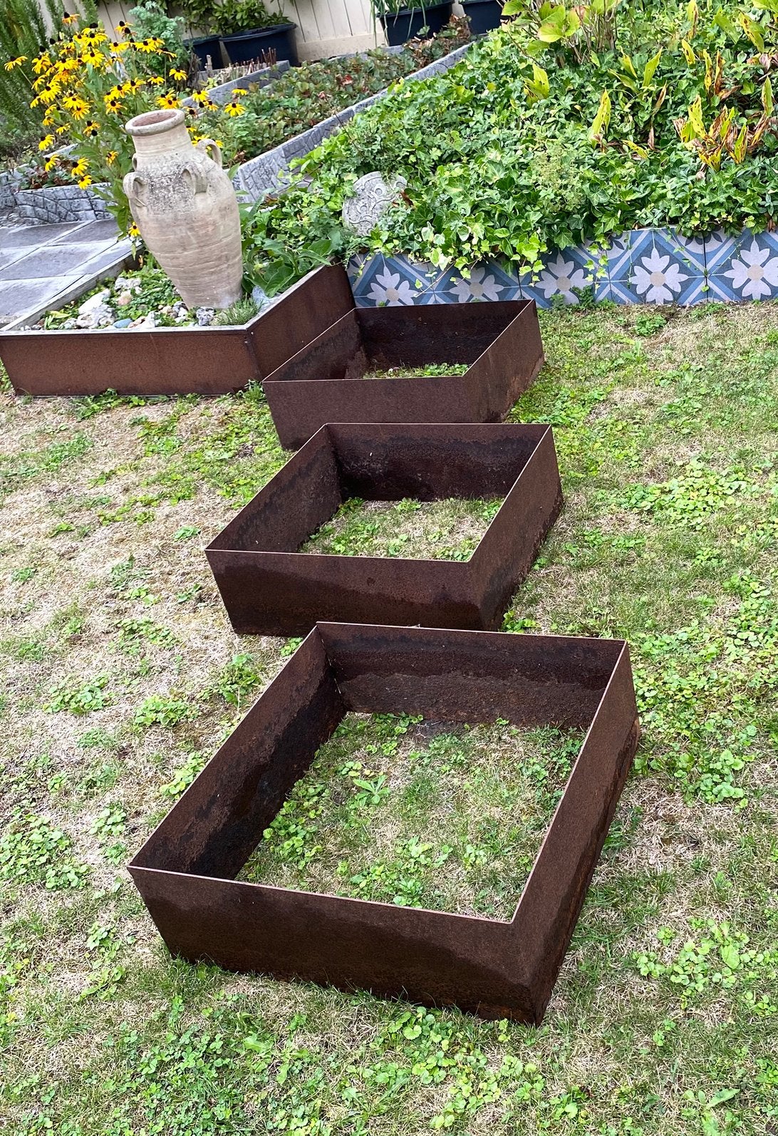 Cortenstaal bloembakken 55 x 55 cm, Tuin en Terras, Ophalen of Verzenden, Gebruikt, Metaal, Tuin