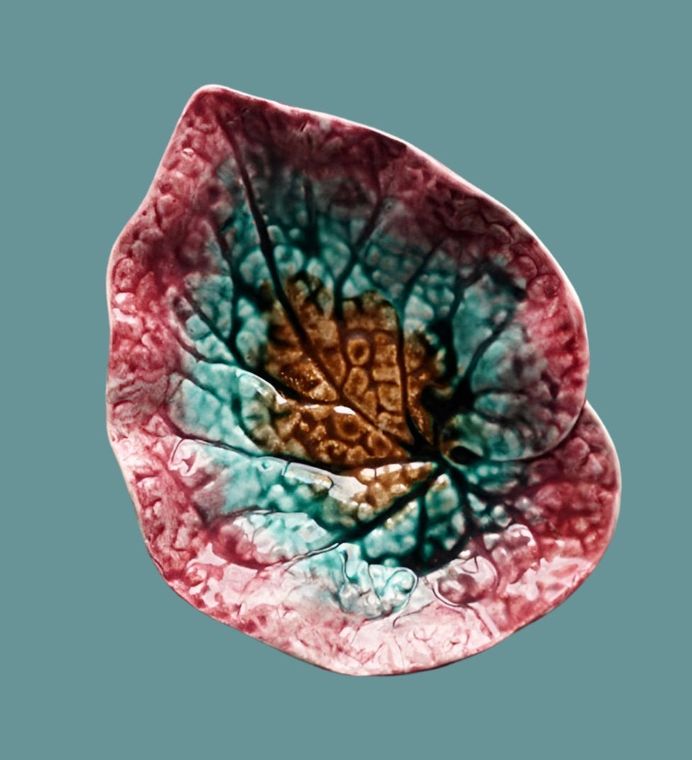 Victorian Majolica Begonia blad schaal c1880, Verzenden