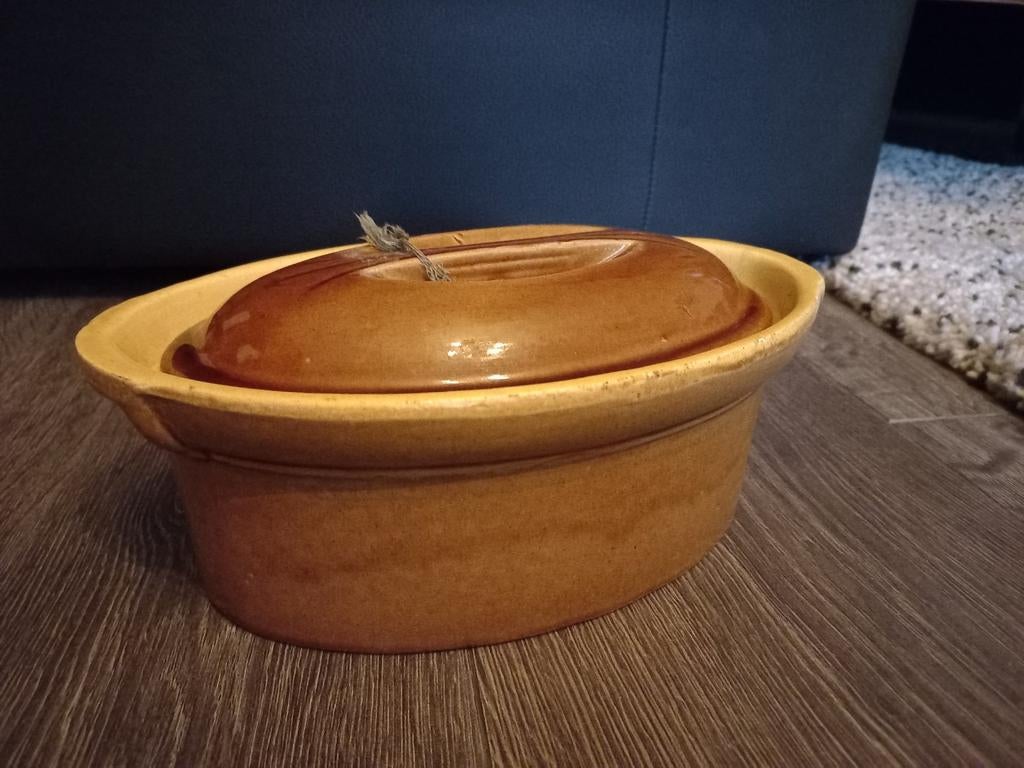 Vintage Terrine Patévorm Keramiek Bruin Geel, Ophalen of Verzenden