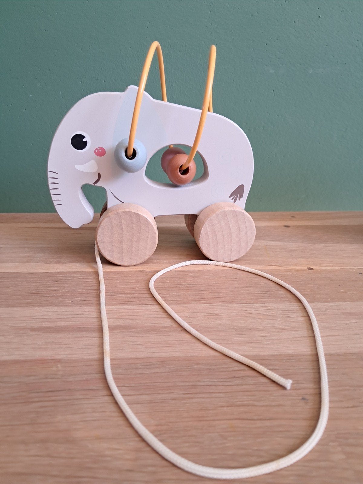 De Groene Merel houten trekfiguur olifant met spiraal, Kinderen en Baby's, Speelgoed | Houten speelgoed, Ophalen of Verzenden