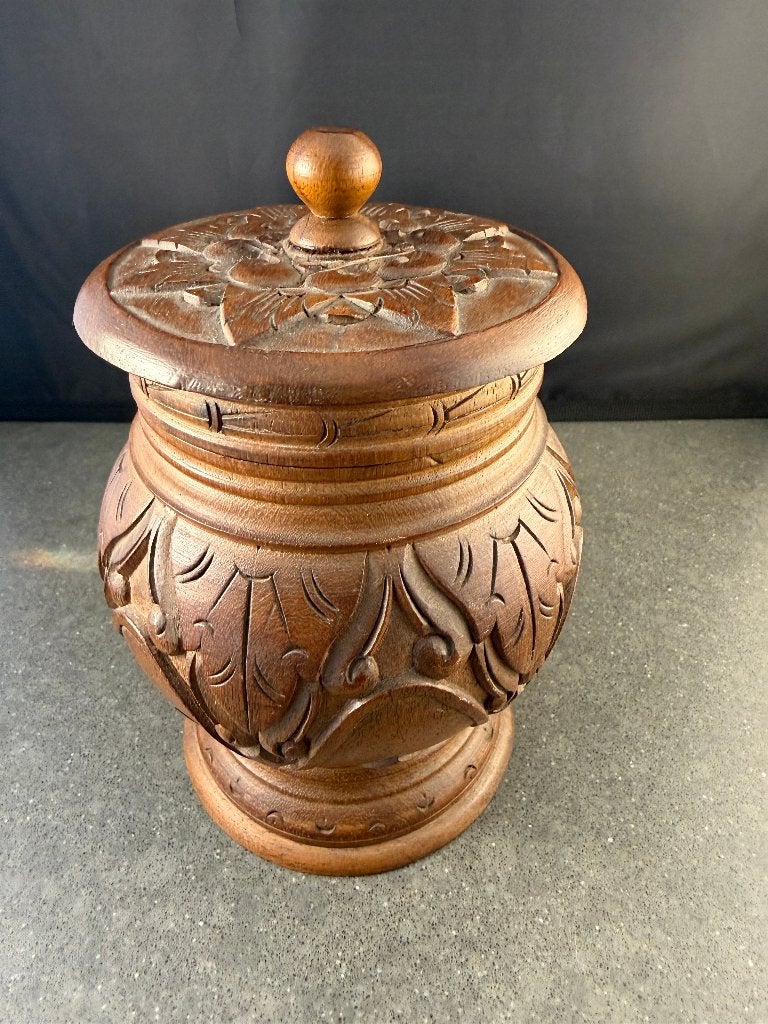 Vintage Indonesische houten sierpot met deksel, Ophalen of Verzenden