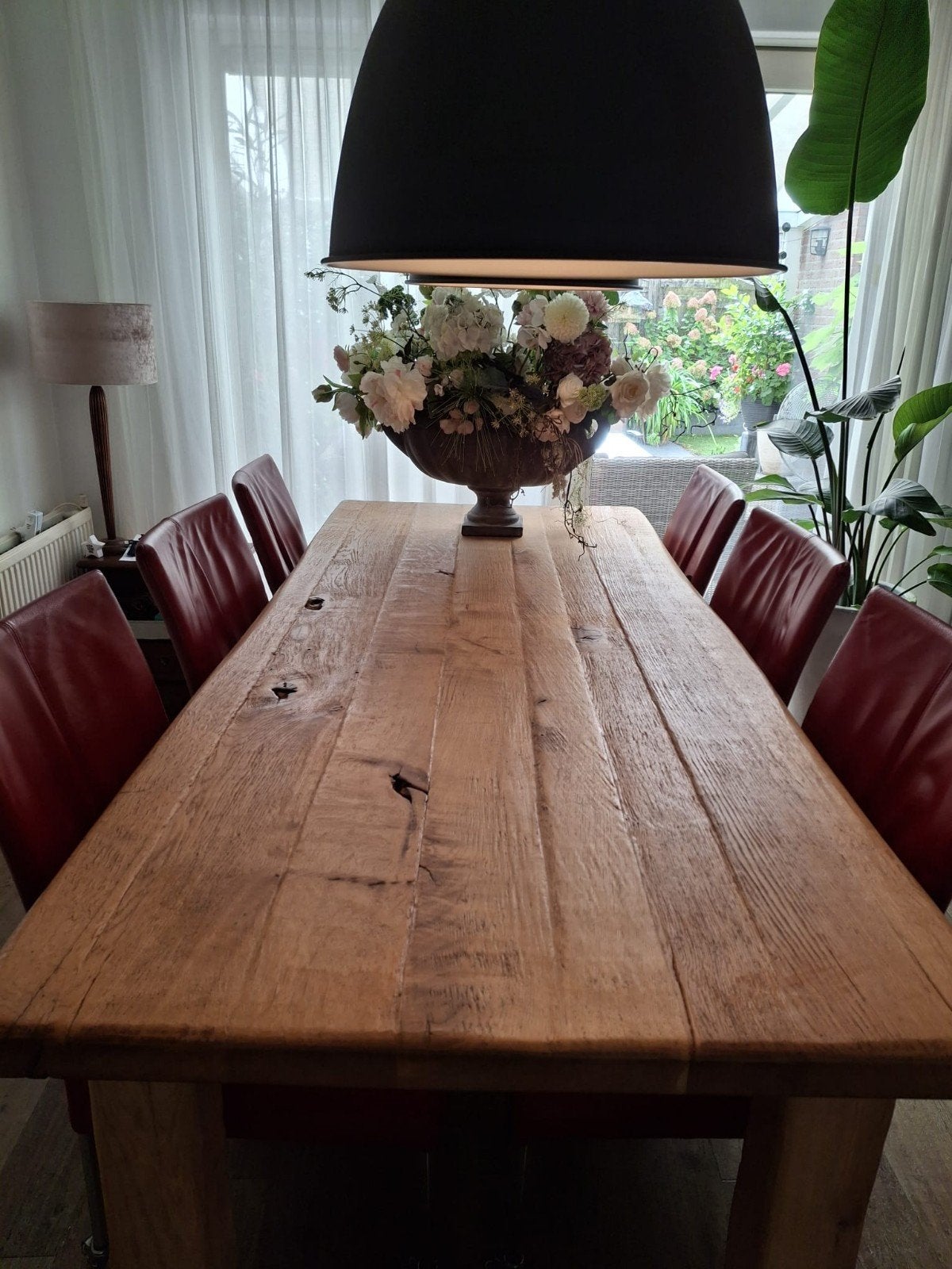 6 rode leren eetkamerstoelen, Ophalen, Gebruikt, Leer, Modern