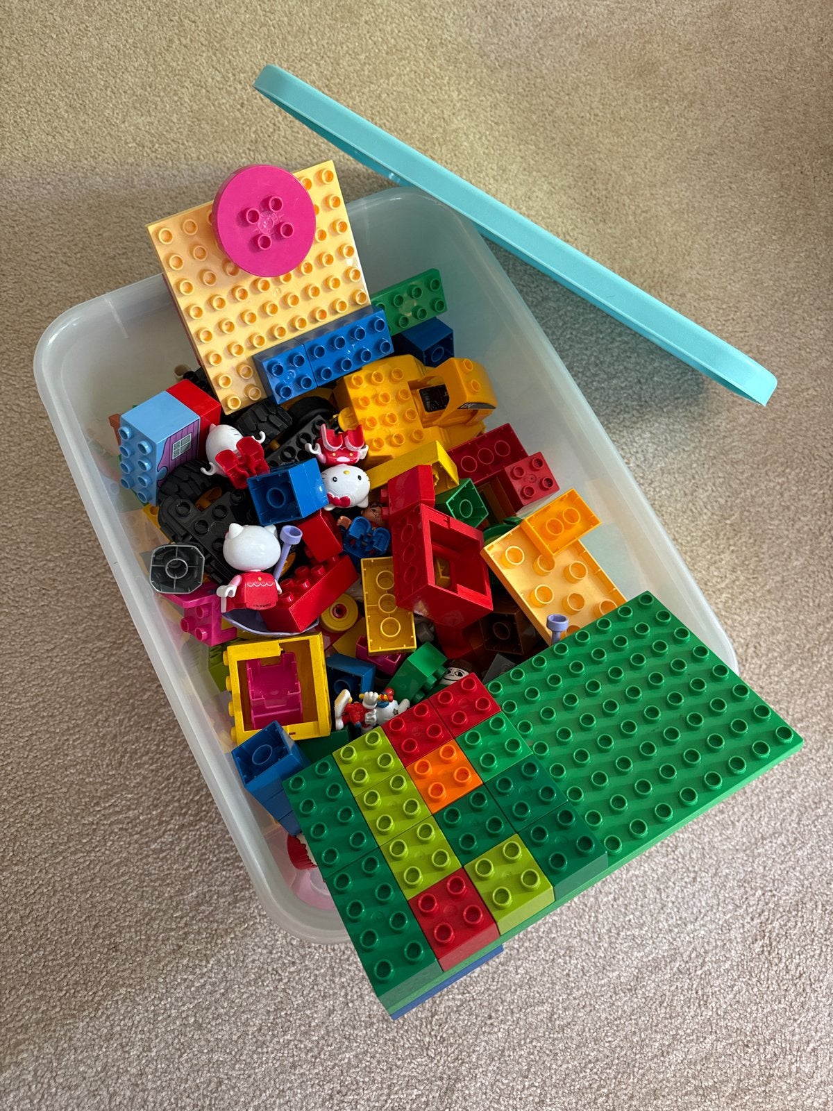 Grote doos met diverse duplo bouwblokken en figuren, Ophalen, Gebruikt, Overige merken