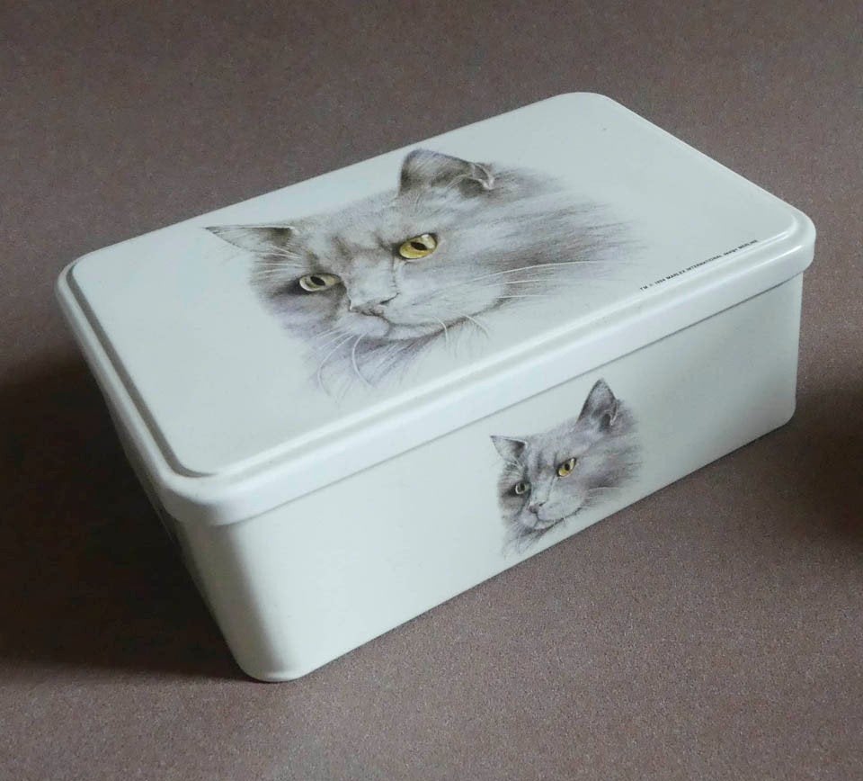 Vintage blik Perzische kat poes kattenblik 1984, Verzamelen, Blikken, Ophalen of Verzenden, Gebruikt, Overige