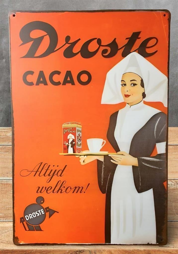 DROSTE CACAO Metalen Art-Deco Reclamebord Wandbord ., Verzenden, Overige typen