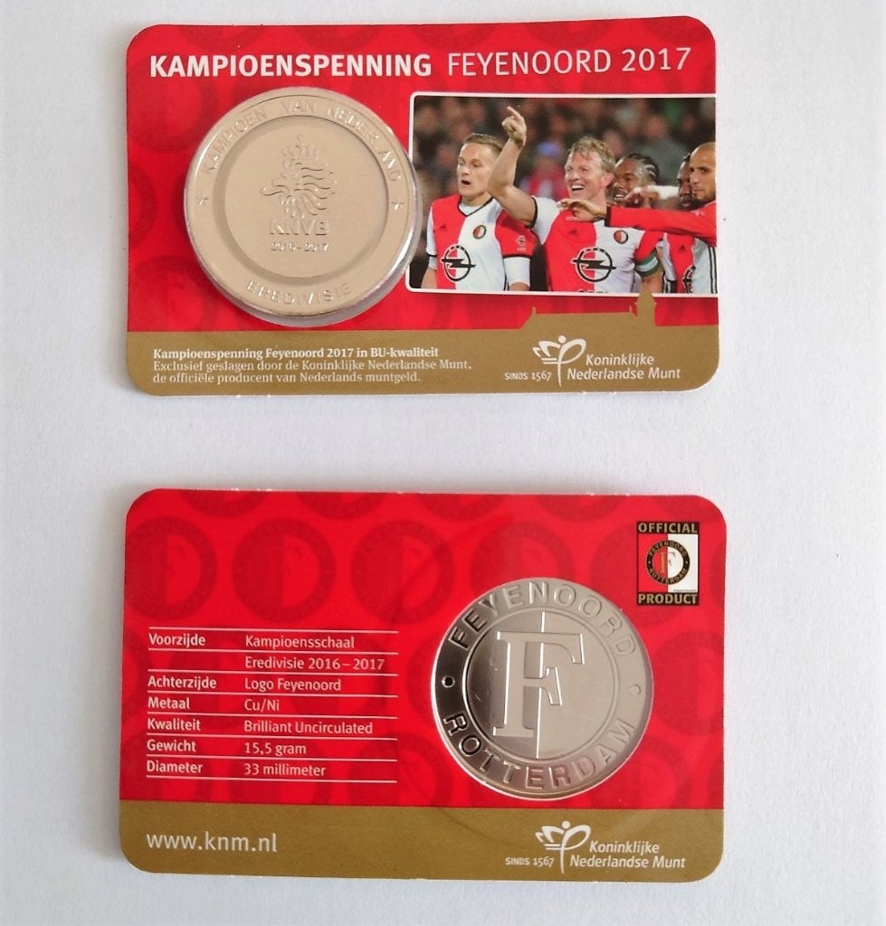 Kampioenspenning Feyenoord in coincard, Postzegels en Munten, Penningen en Medailles, Verzenden, Overige materialen, Nederland