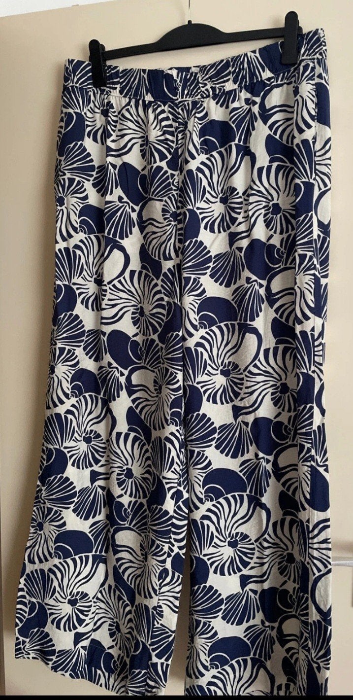 Hema broek met schelpenprint - Maat XL, Blauw, Maat 46/48 (XL) of groter, Ophalen of Verzenden, Zo goed als nieuw