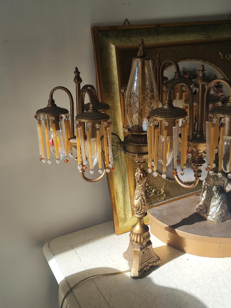 Antieke massieve bronzen tafellamp met 9 lampjes