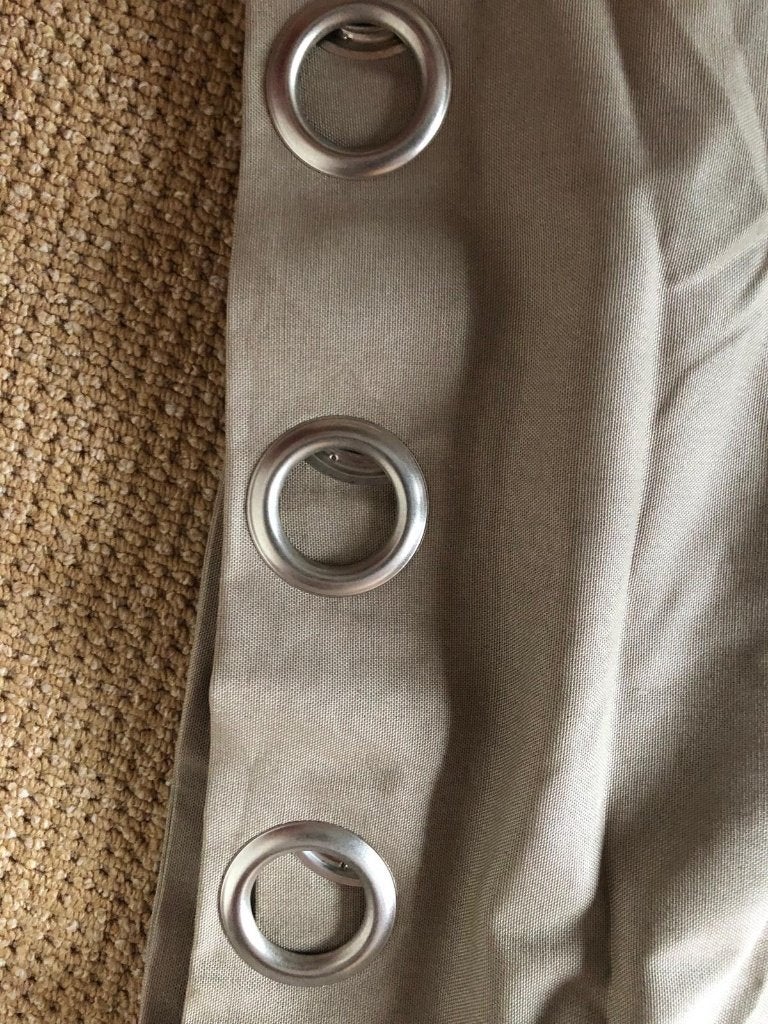2 x donker beige overgordijnen te koop, Ophalen, Gebruikt, 200 cm of meer, 200 cm of meer