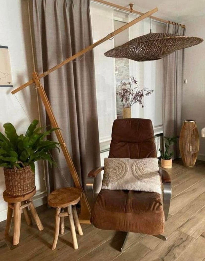 Vloerlamp Good & Mojo BALI Bamboe ZGAN, Ophalen, Zo goed als nieuw, Hout, 150 tot 200 cm