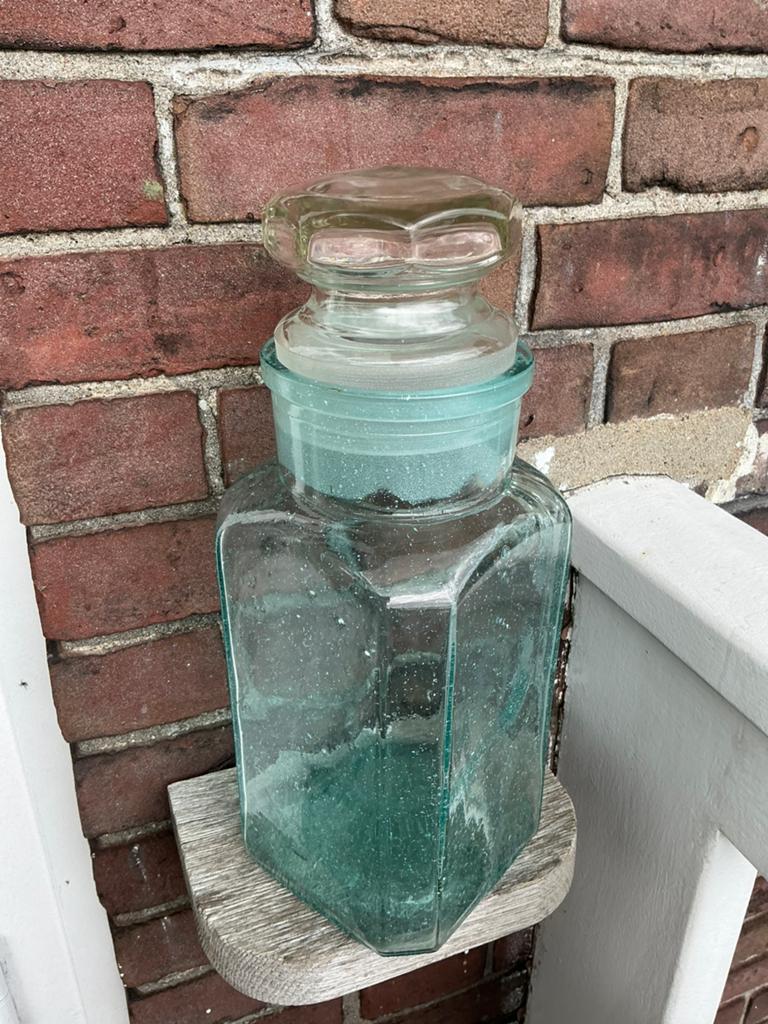 Turquois / blauwe glazen stopfles/ snoeppot. Incl stop 32 cm, Ophalen of Verzenden