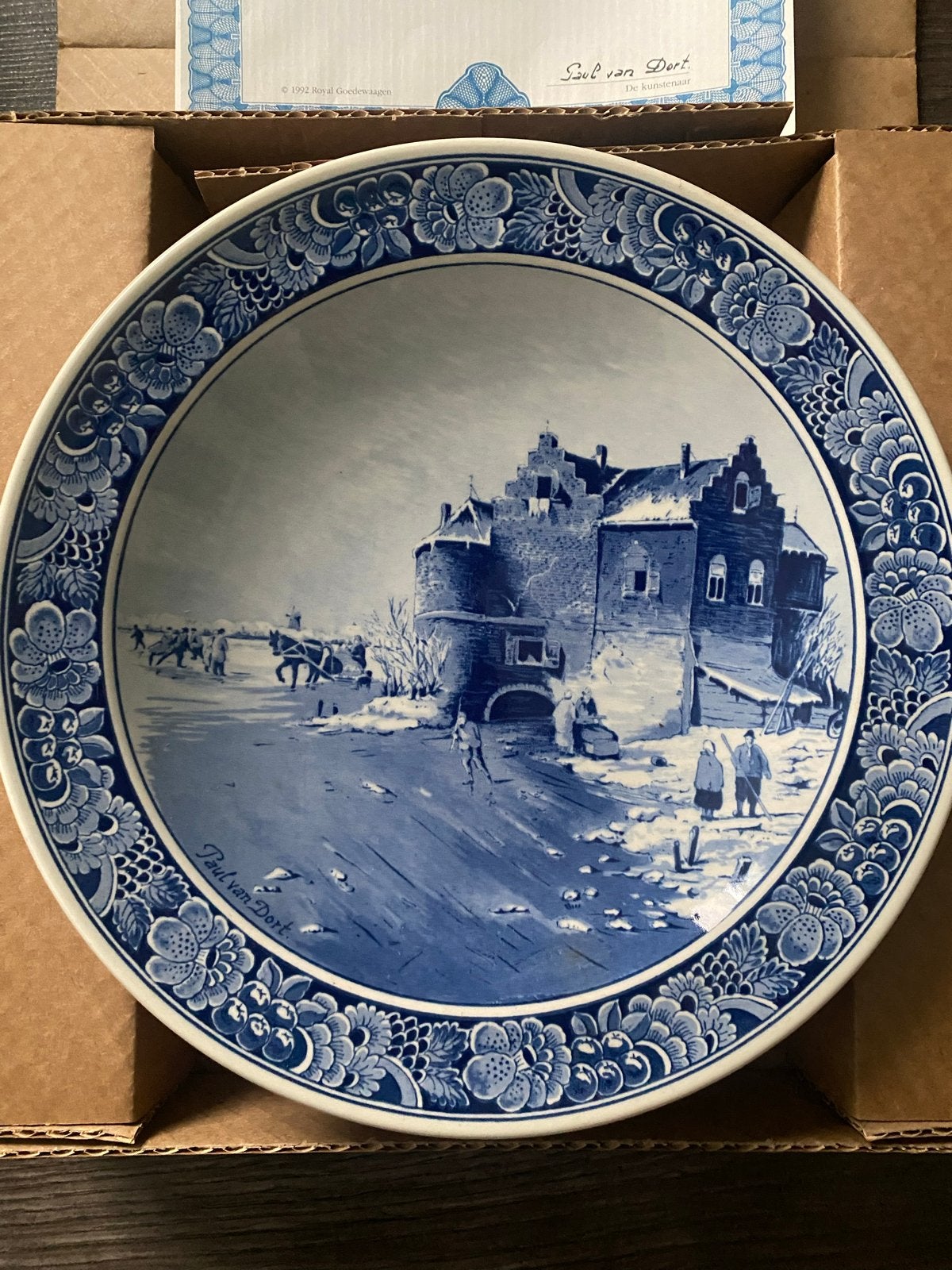 Delfts Blauw bord "Bij het oude landhuis" Paul van Dort, Antiek en Kunst, Ophalen of Verzenden
