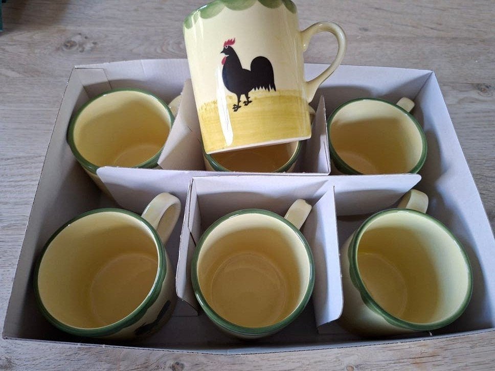 7 zeller keramiek mokken met zwarte kip motief, Ophalen, Keramiek, Landelijk/Boerenbont, Mok