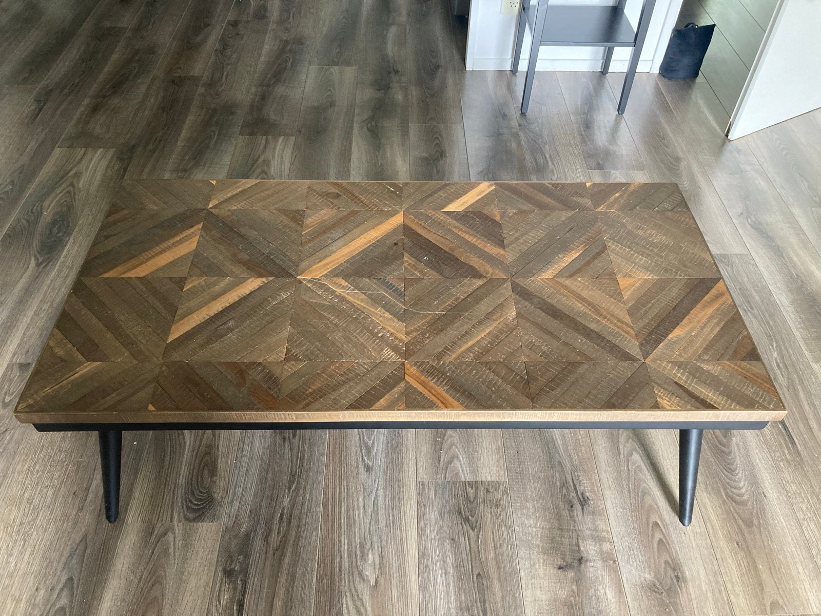 Salontafel met houten patroon, Ophalen, Gebruikt, 100 tot 150 cm, Teakhout