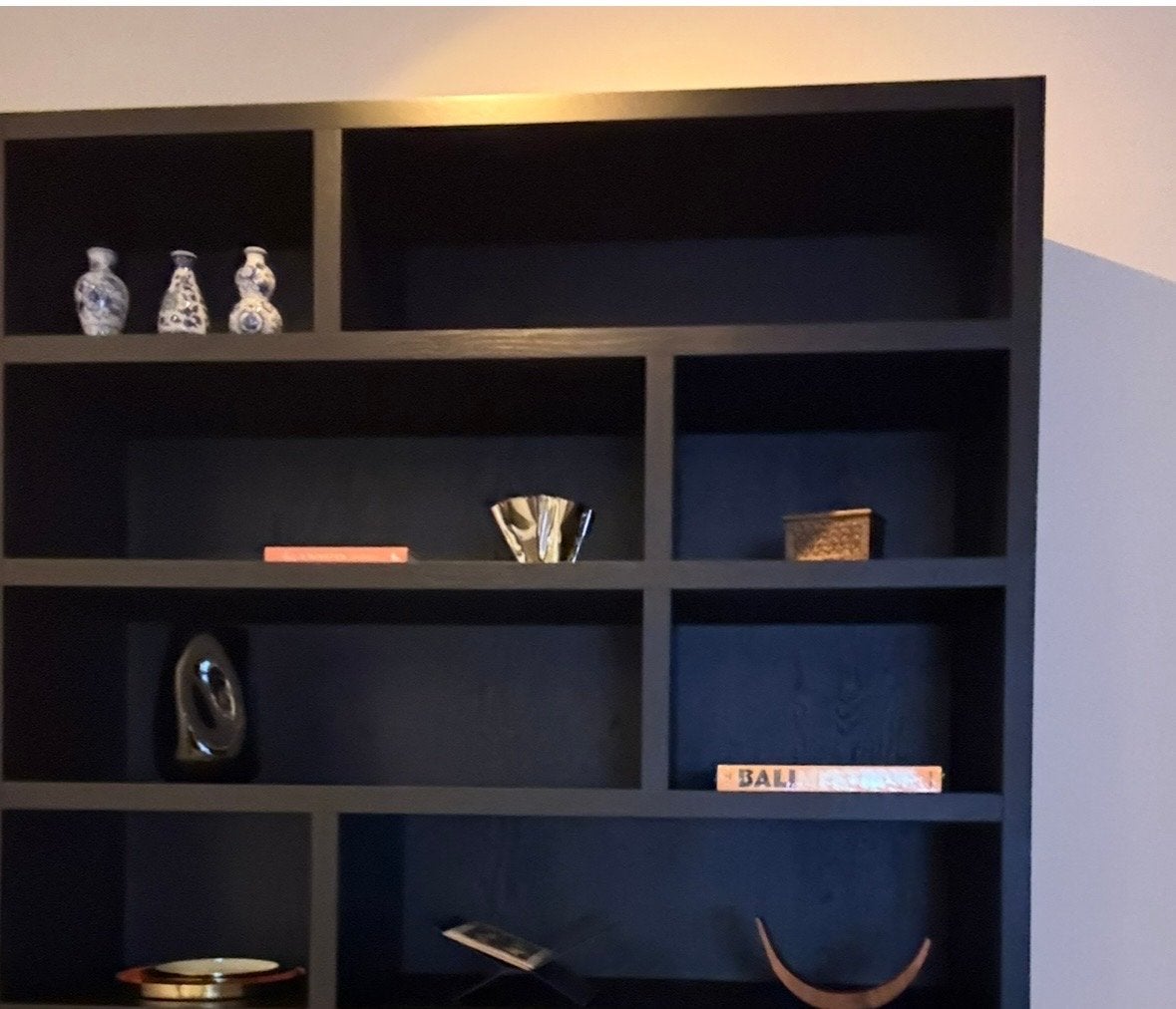 Vakkenkast - zwart eiken fineer, Met plank(en), Gebruikt, 100 tot 150 cm, 150 tot 200 cm