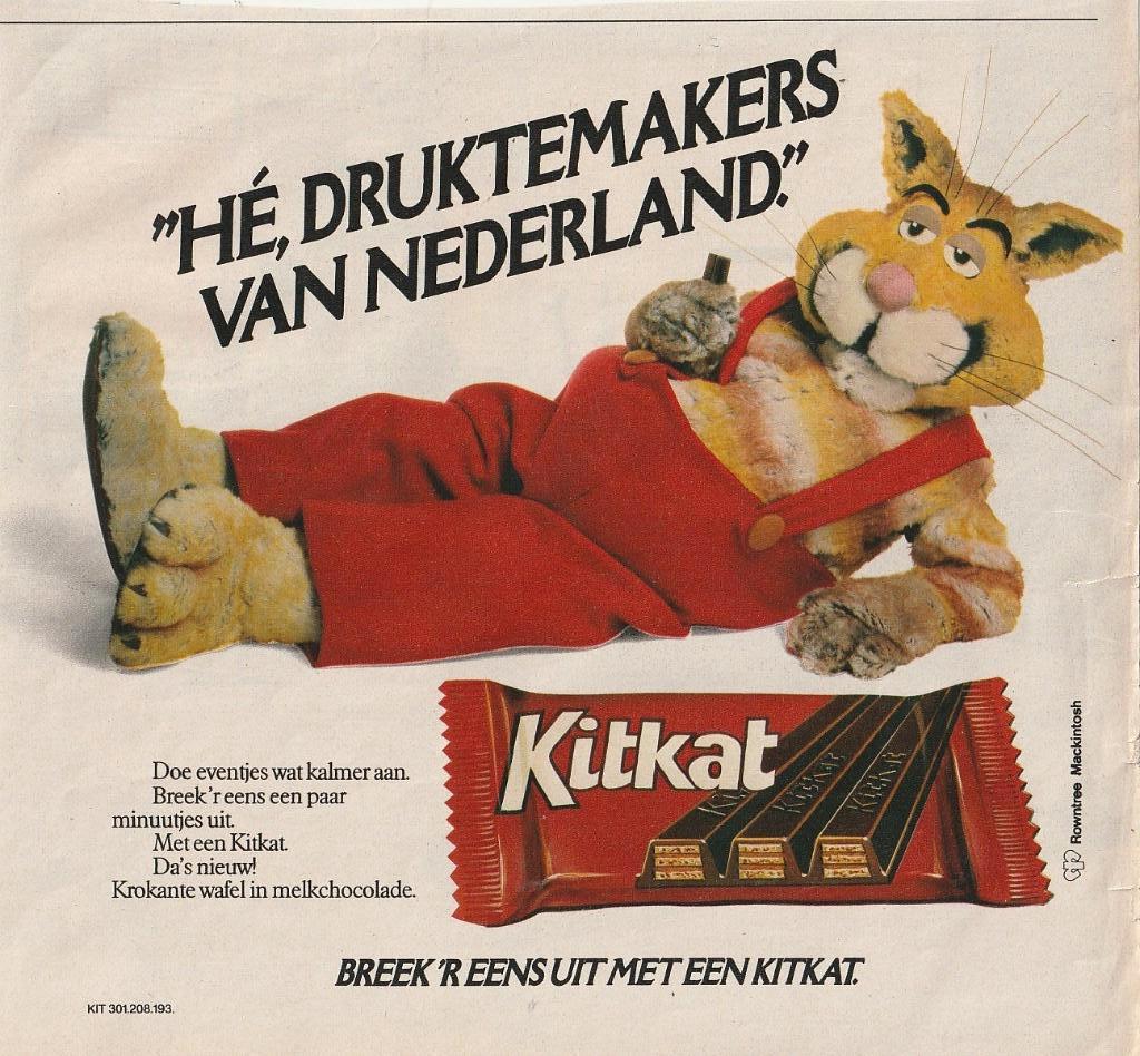 Retro reclame 1979 Kitkat chocola rustig aan druktemakers, Verzamelen, Verzenden, Overige typen