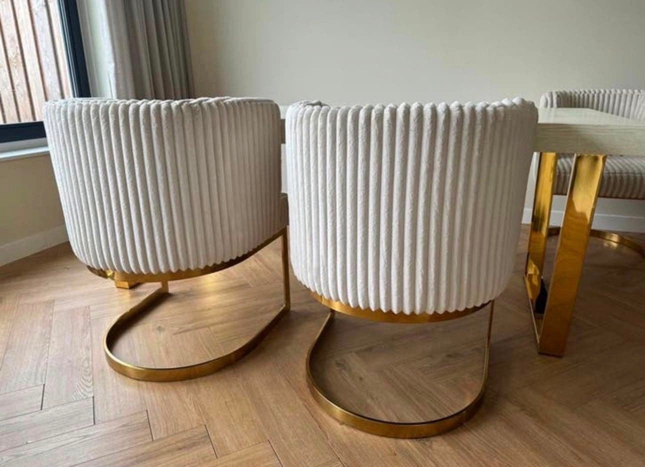 Set van 4 luxe eetkamerstoelen met gouden onderstel, Ophalen, Hotel chique Eric Kuster Richmond Japandi, Wit, Zo goed als nieuw