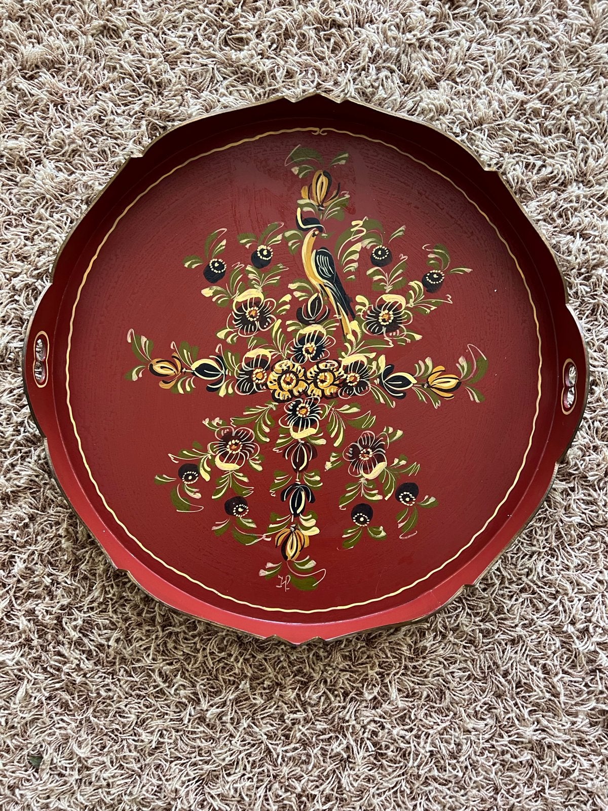 Antiek Hindelooper dienblad met vogeldecoratie, Antiek en Kunst, Ophalen