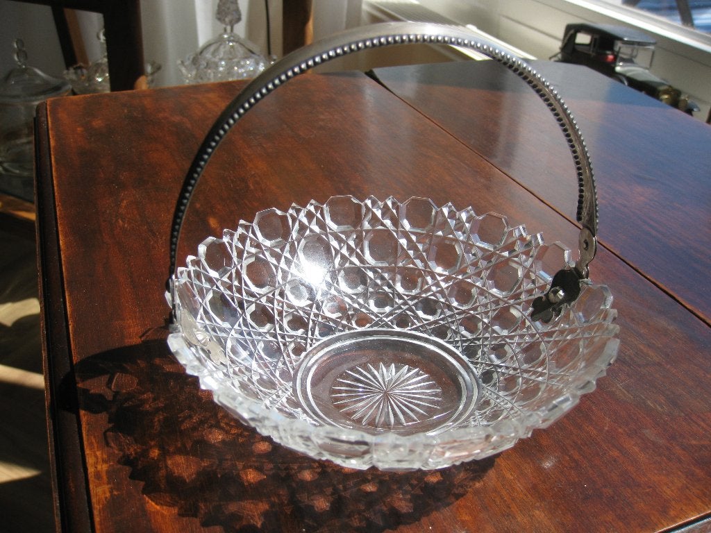 Antieke kristallen schaal met zilveren hengsel, Antiek en Kunst, Ophalen of Verzenden