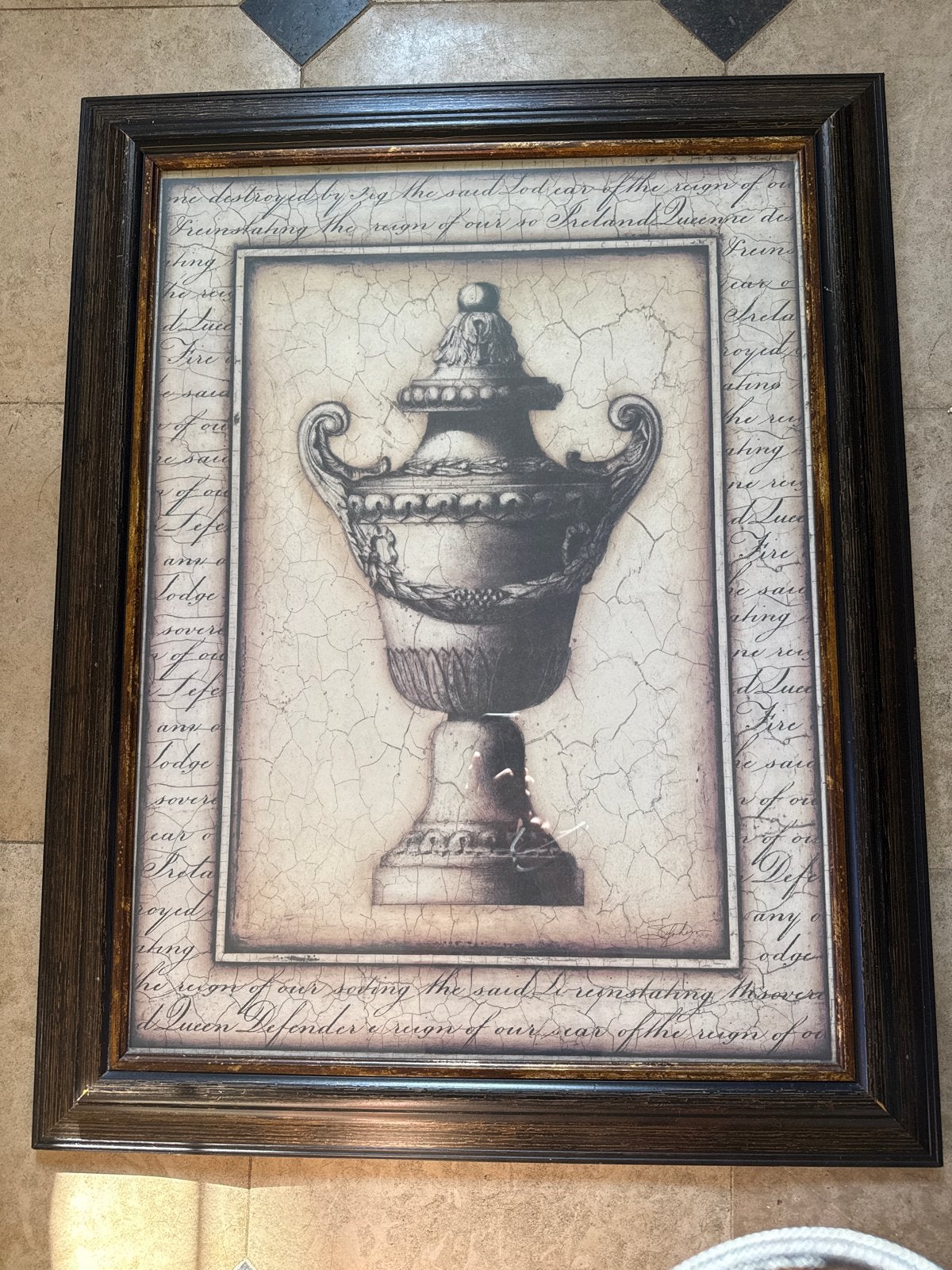 Klassiek schilderij met urn en tekst, Ophalen of Verzenden, Klassiek, Print, Overige onderwerpen