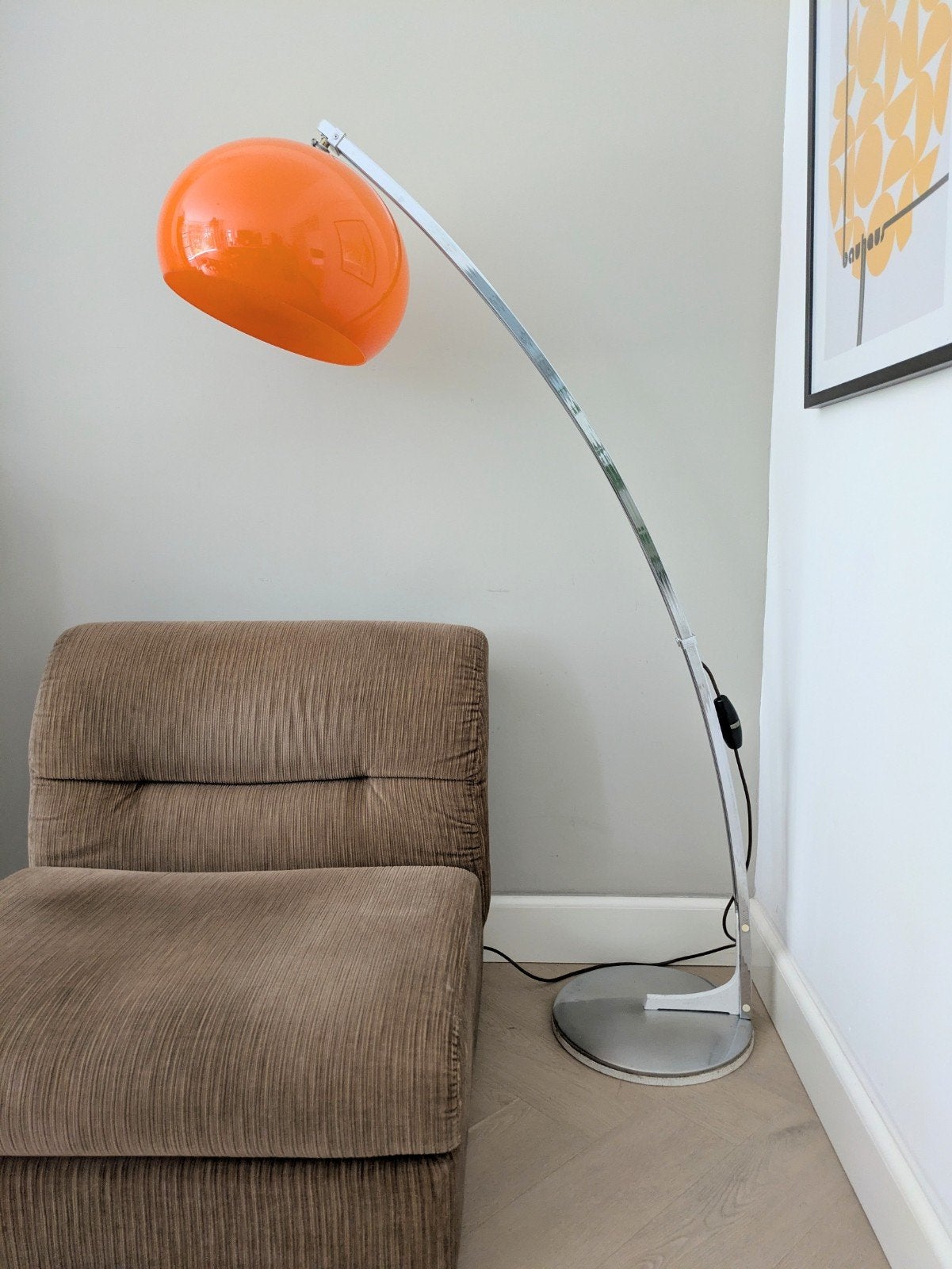 Vintage midcentury design verstelbare booglamp, Ophalen, Kunststof, ., .