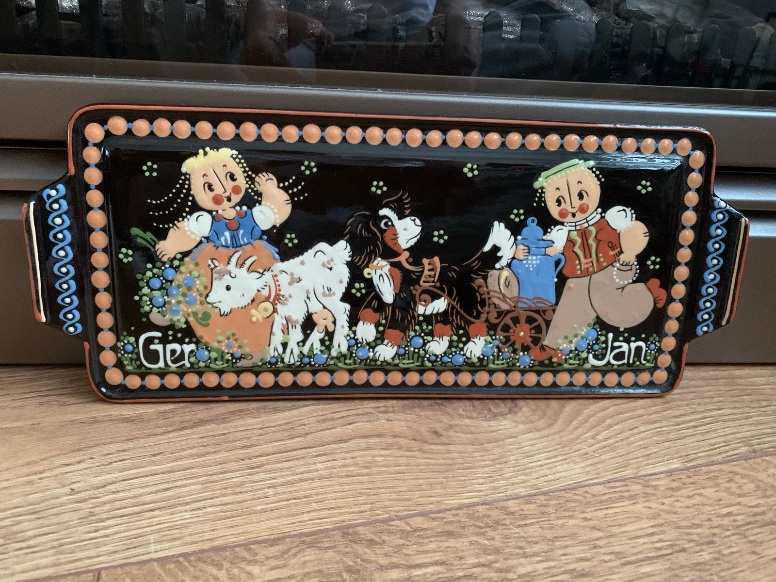 Vintage Zwitserse Keramische Schaal "Ger + Jan" Handgeschild, Antiek en Kunst, Ophalen of Verzenden