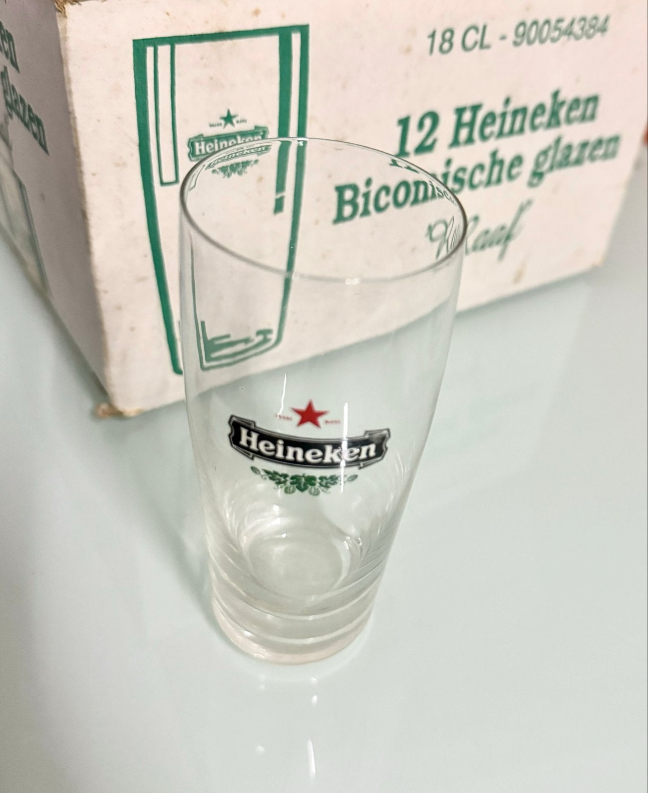 Vintage Heineken Dozijn 12 stuks Bierglazen 18CL- Biconisch, Verzamelen, Ophalen of Verzenden, Zo goed als nieuw