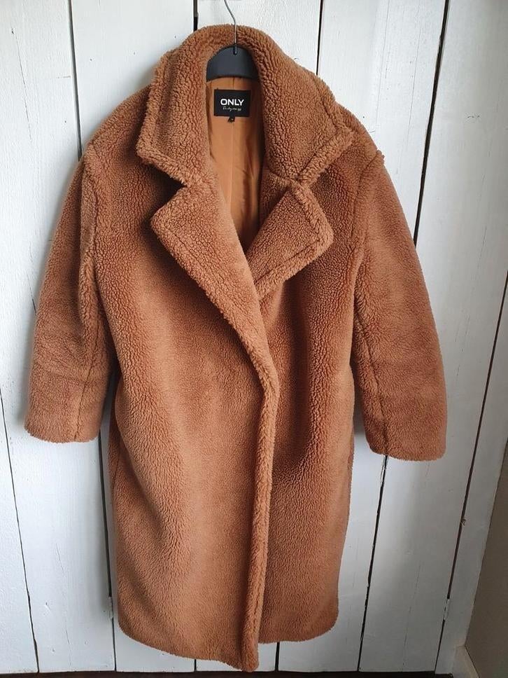Lange bruine teddyjas / bontjas van Only, maat M., Maat 38/40 (M), Only, Bruin, Ophalen of Verzenden