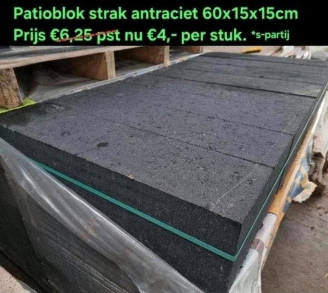 Stapelblokken patioblokken antraciet 60x15x15 ACTIE s-partij, Tuin en Terras, Bielzen en Borders, Blok, Nieuw, Ophalen of Verzenden