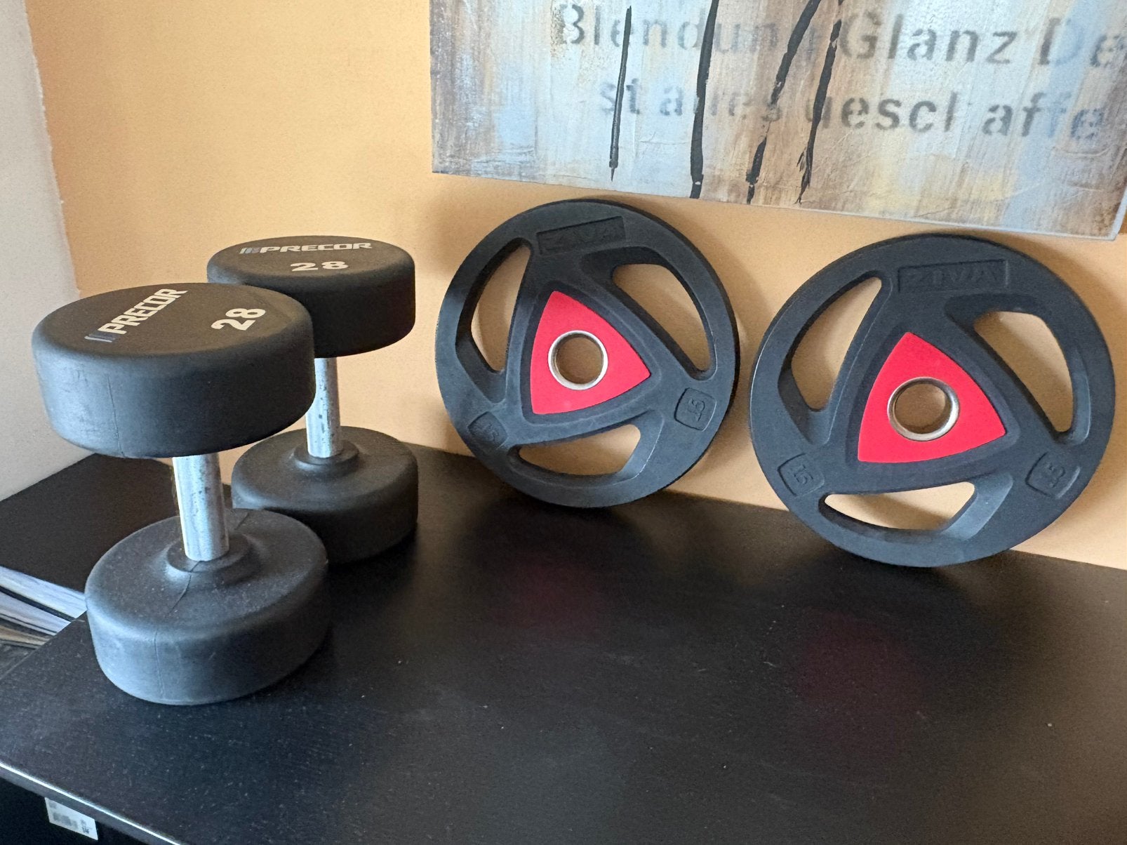 Set 28kg dumbells + 2 ziva 50mm halterschijven van 15kg elk, Ophalen, Zo goed als nieuw, Dumbbell