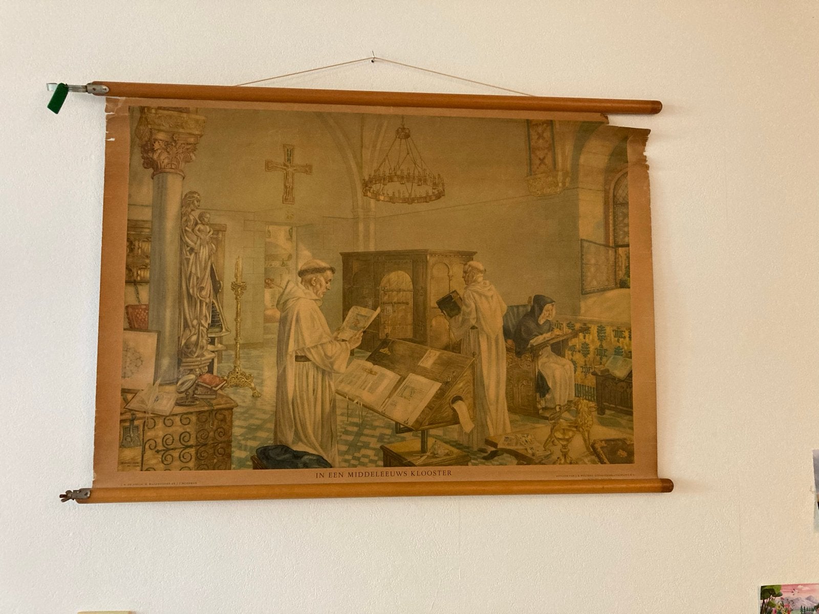 Vintage schoolplaat: In een Middeleeuws Klooster, Ophalen of Verzenden, Geschiedenis