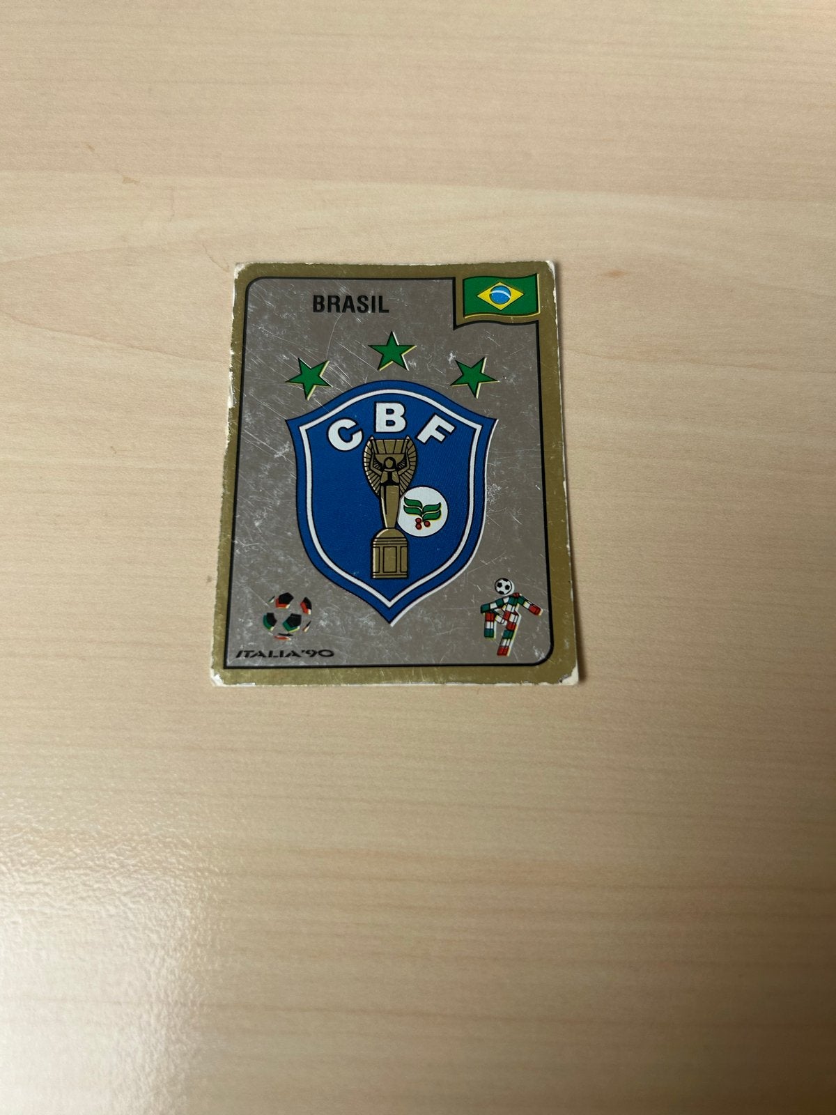 Panini Italia '90 Brazilië embleem, Ophalen of Verzenden, Gebruikt, Sticker