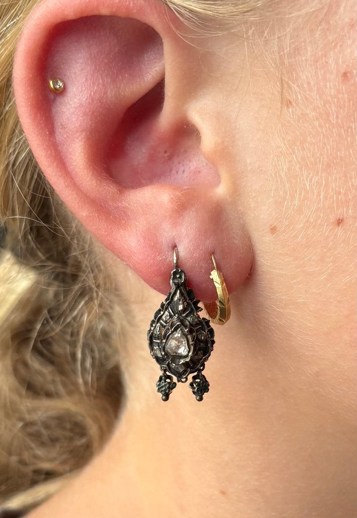 Diamanten fraai set gouden oorbellen antiek dame briljant